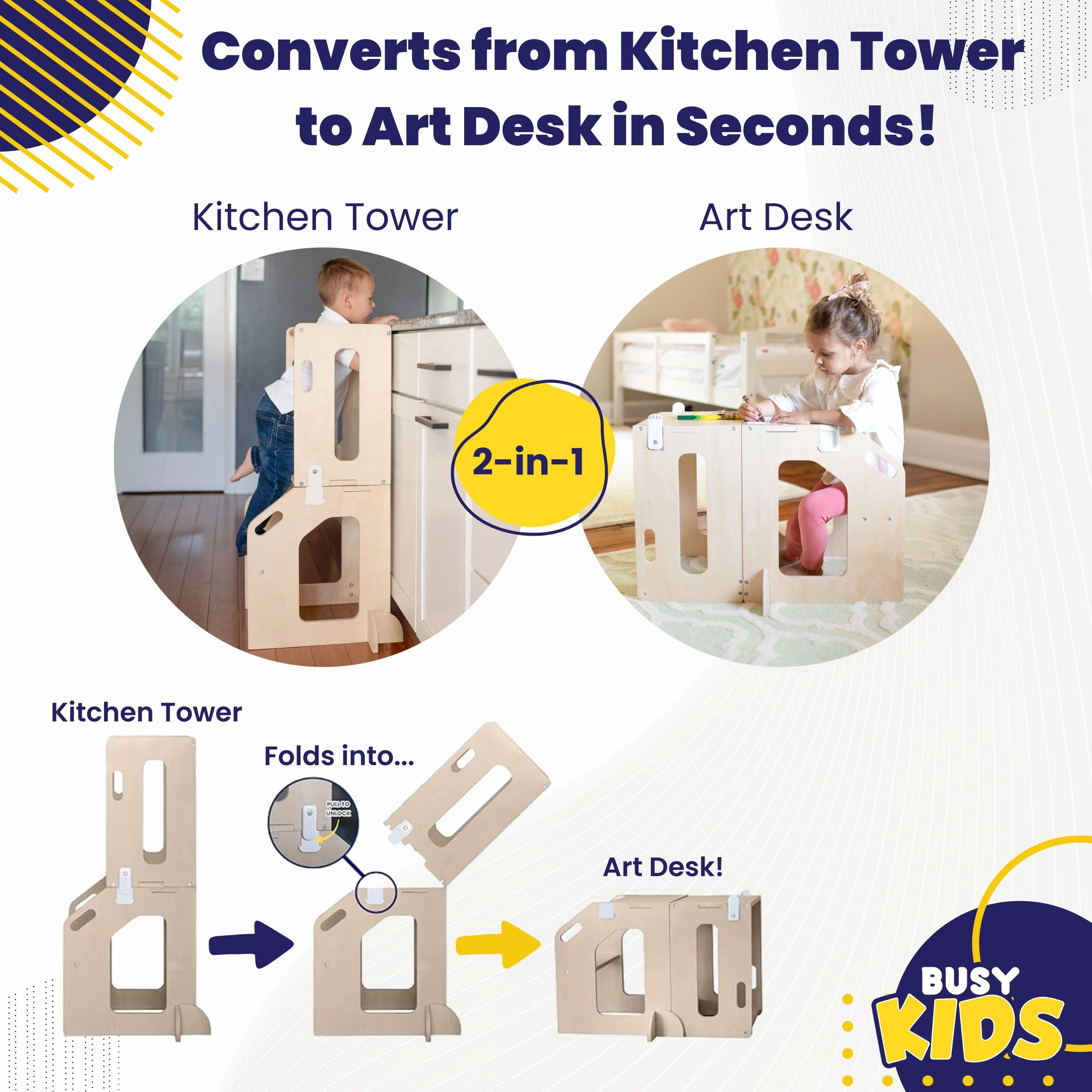 Busy Kids 2-In-1 Kitchen Tower and Kids Art Desk - Image 5