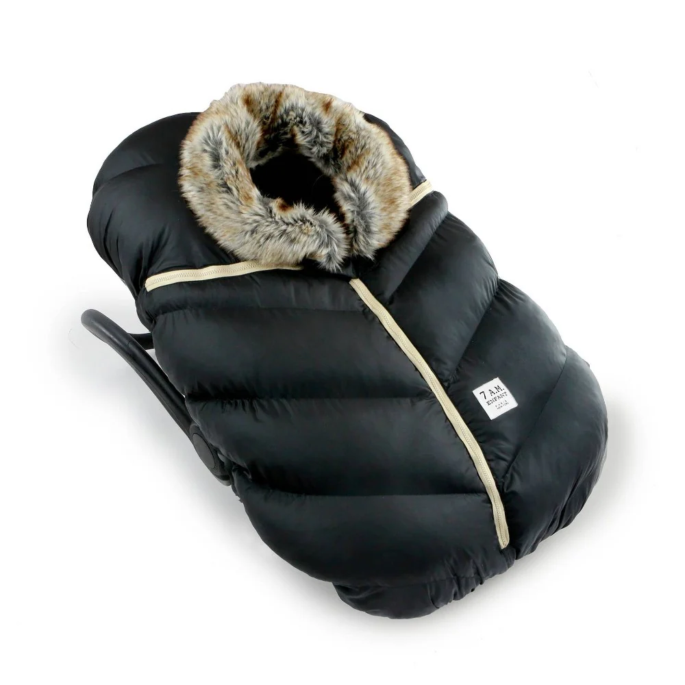 7 A.M. Enfant Tundra Car Seat Cocoon, Black Faux Fur
