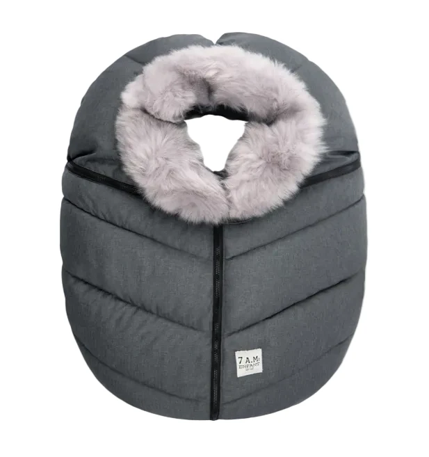 7 A.M. Enfant Tundra Car Seat Cocoon, Heather Grey Dark/black Faux Fur