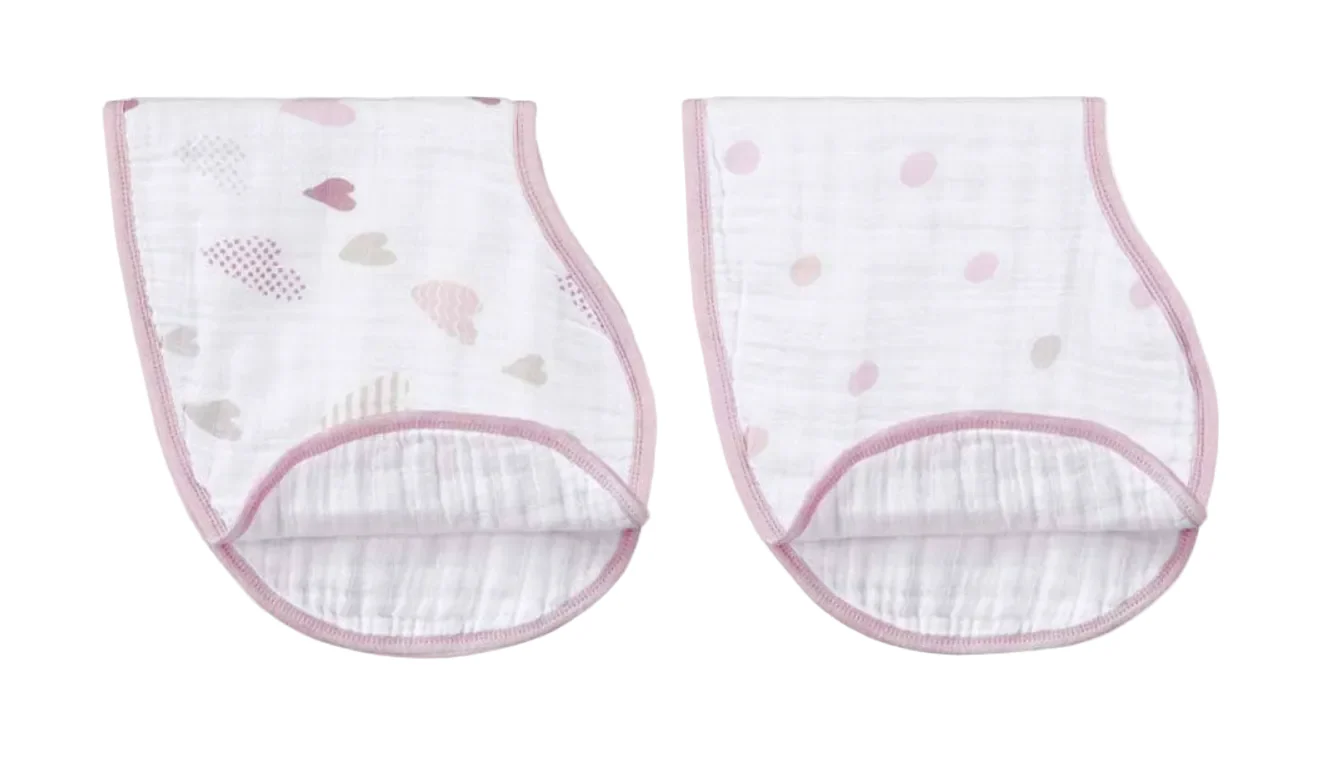 Aden + Anais Boutique Silky Soft Burpy Bibs 2 Pack, Heart Breaker