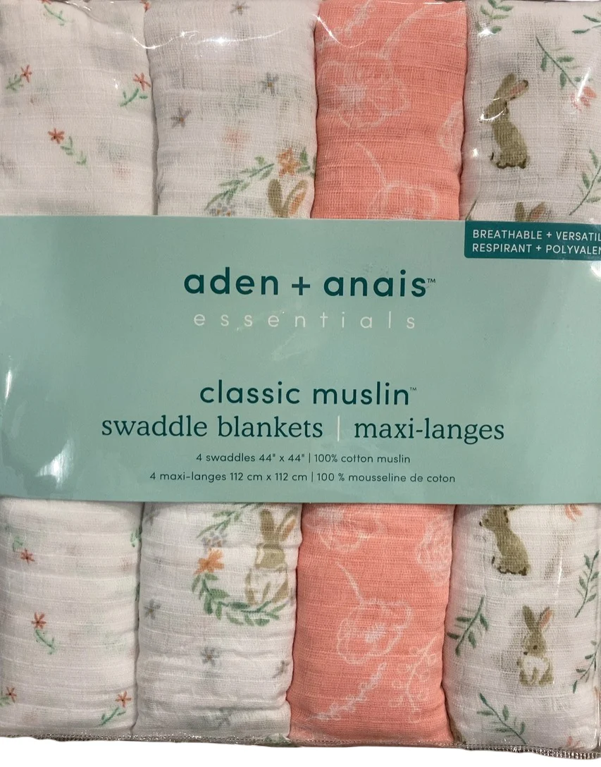 Aden + Anais Cotton Muslin Swaddle, 4pk, Blushing Bunnies - Image 2