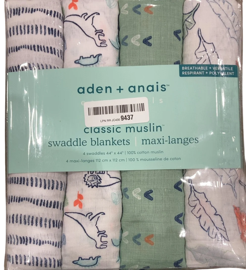 Aden + Anais Cotton Muslin Swaddle, 4pk, Dinotime - Image 2