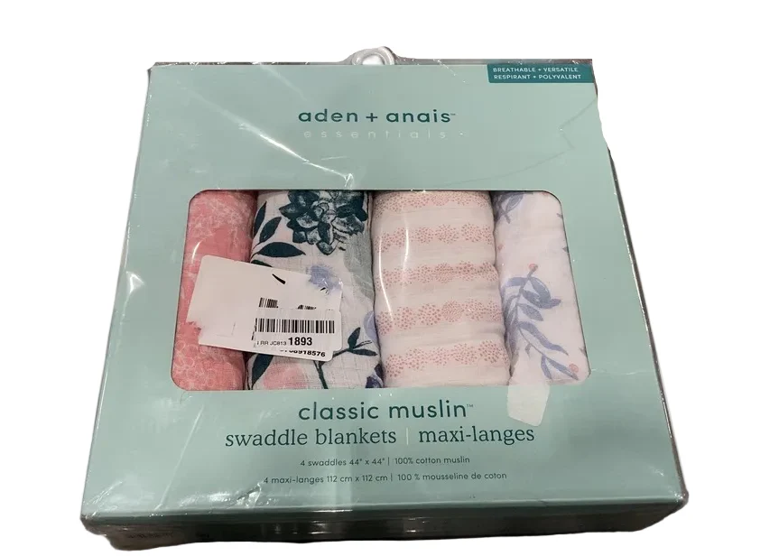 Aden + Anais Cotton Muslin Swaddle, 4pk, Flowers Bloom - Image 3