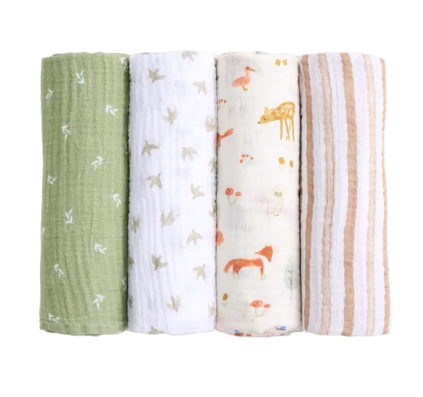 Aden + Anais Cotton Muslin Swaddle, 4pk, Sage Woodland