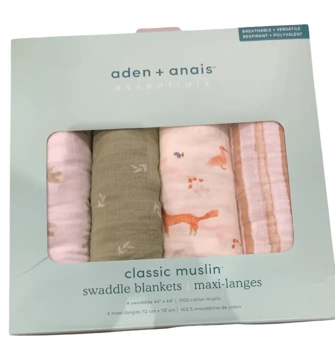 Aden + Anais Cotton Muslin Swaddle, 4pk, Sage Woodland - Image 2