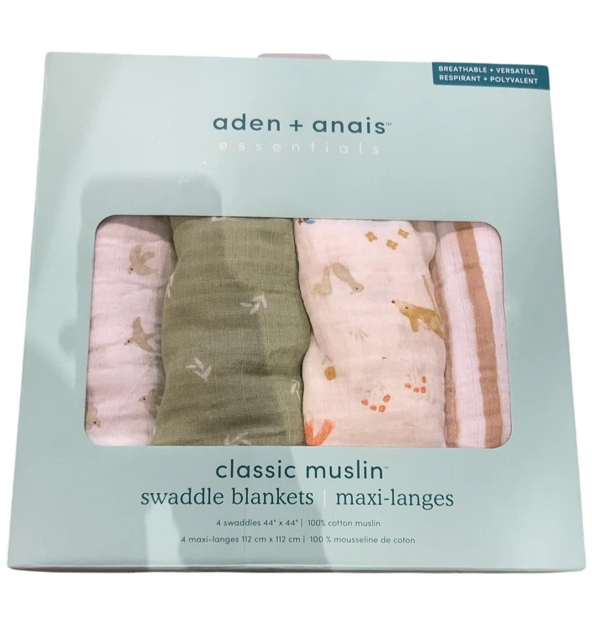 Aden + Anais Cotton Muslin Swaddle, 4pk, Sage Woodland - Image 3