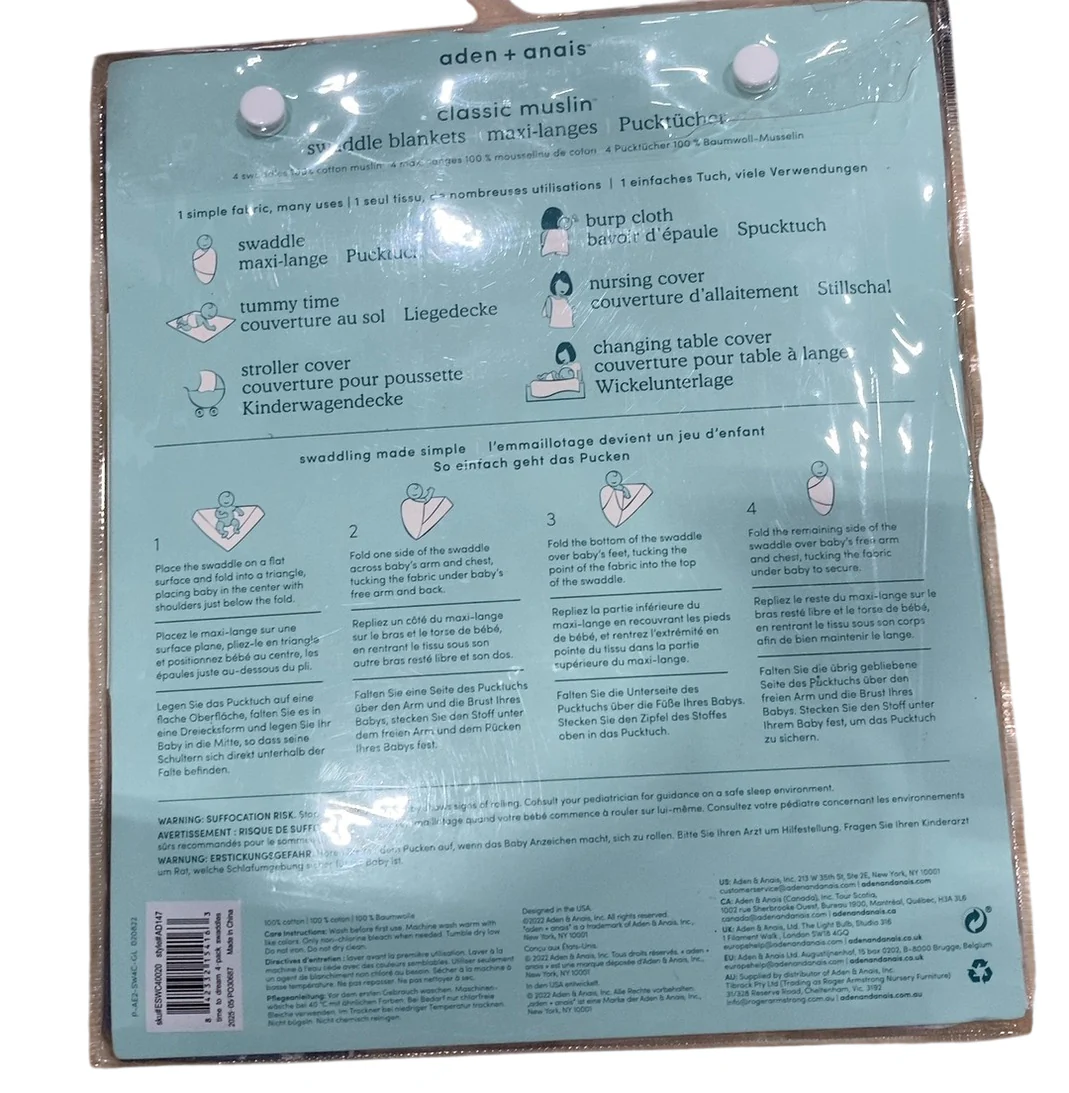 Aden + Anais Cotton Muslin Swaddle, 4pk, Time to Dream - Image 4