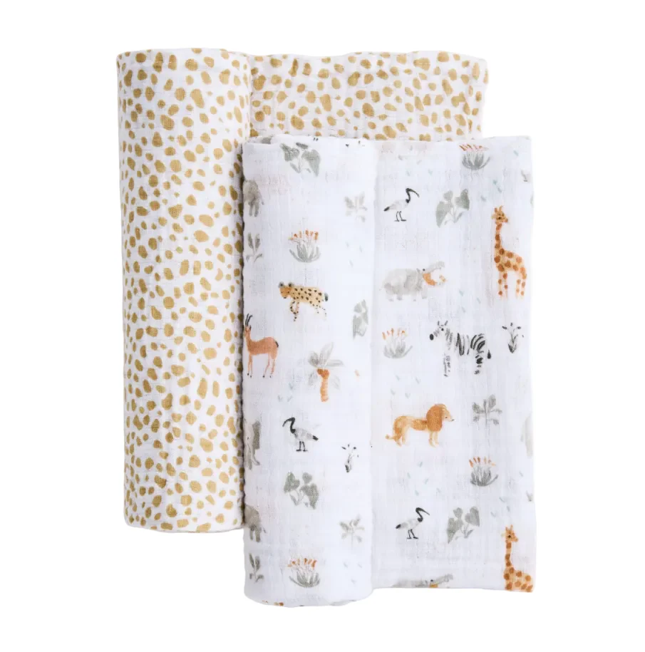 Aden + Anais Essentials Cotton Muslin Swaddle, 2Pk, Giraffe Safari - Image 2
