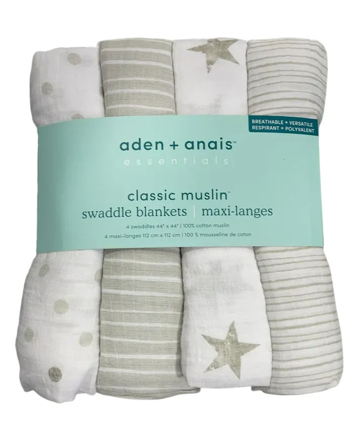 Aden + Anais Essentials Cotton Muslin Swaddle (4 Pack), Dusty - Image 3