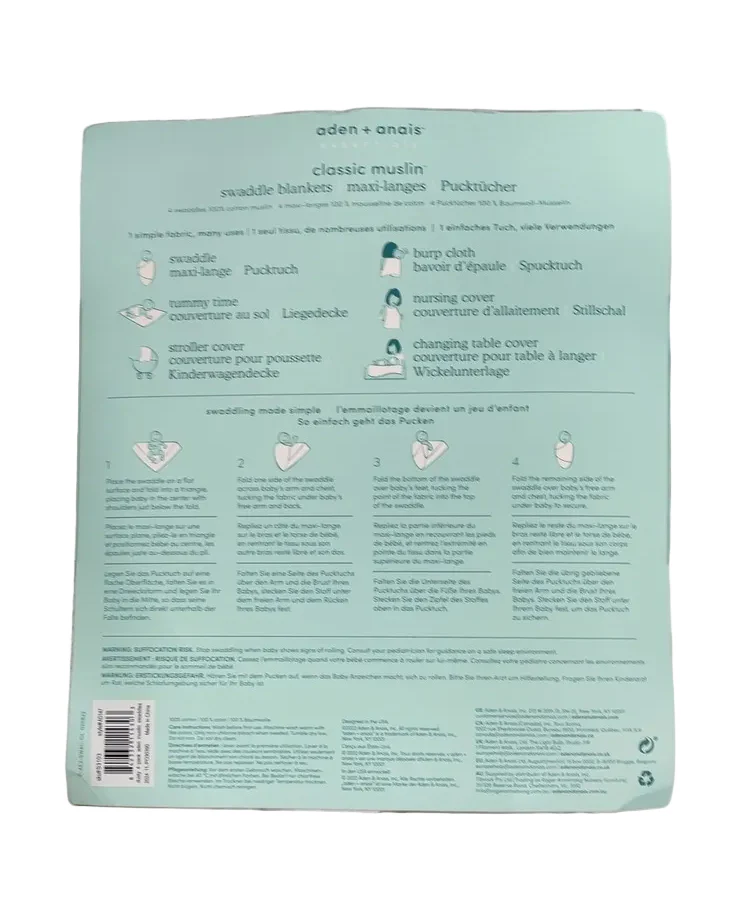 Aden + Anais Essentials Cotton Muslin Swaddle (4 Pack), Dusty - Image 4