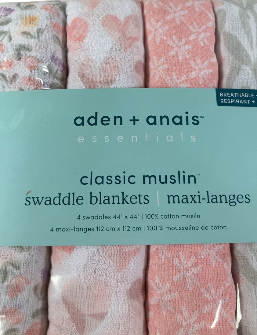 Aden + Anais Essentials Cotton Muslin Swaddle, 4pk, Piece of My Heart - Image 2