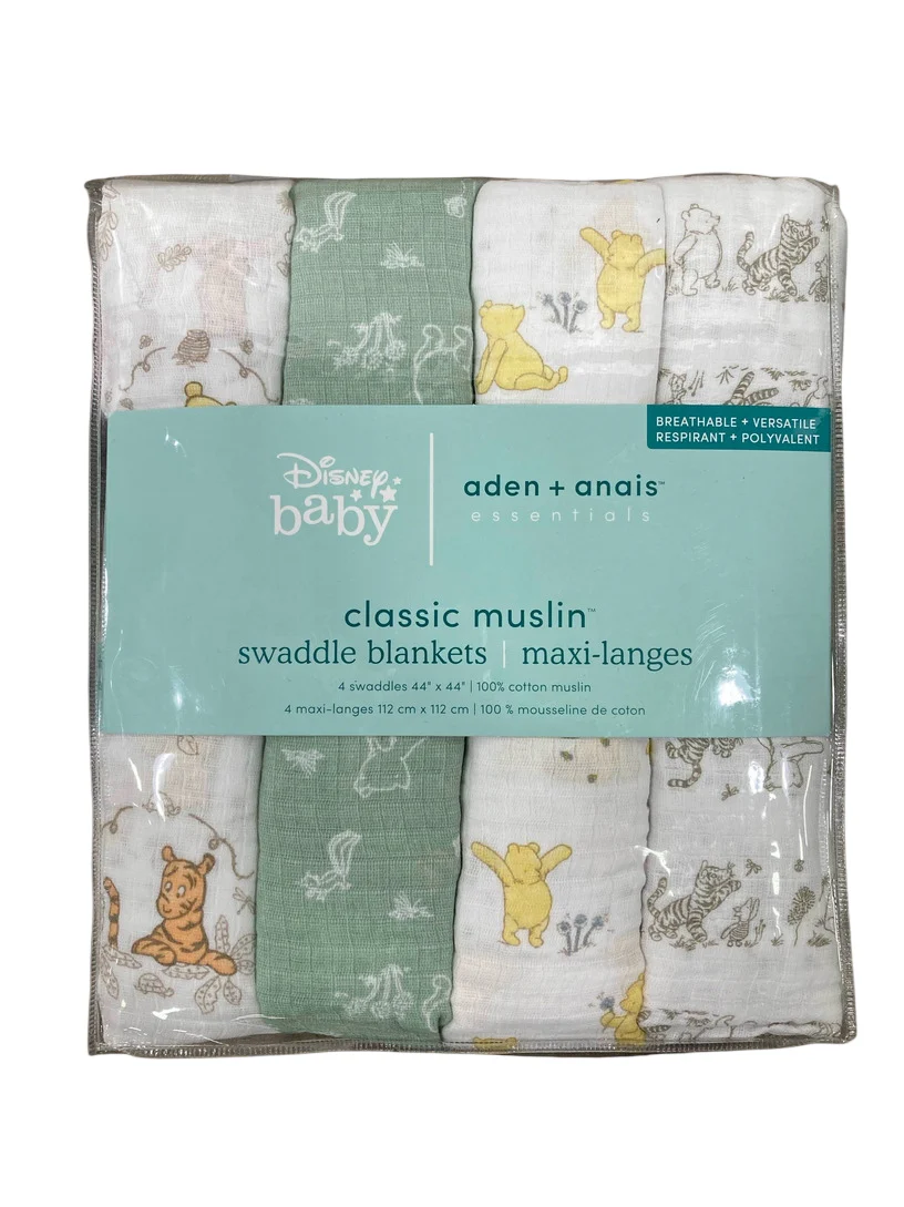 Aden + Anais Essentials Cotton Muslin Swaddle, 4pk, Winnie & Friends - Image 2