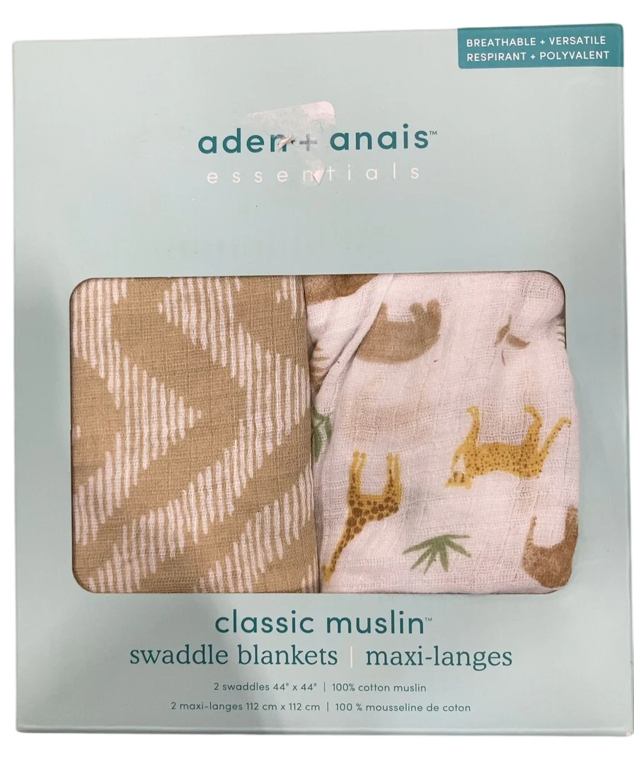 Aden + Anais Large Cotton Muslin Swaddle, 2 Pack, Tanzania - Image 2