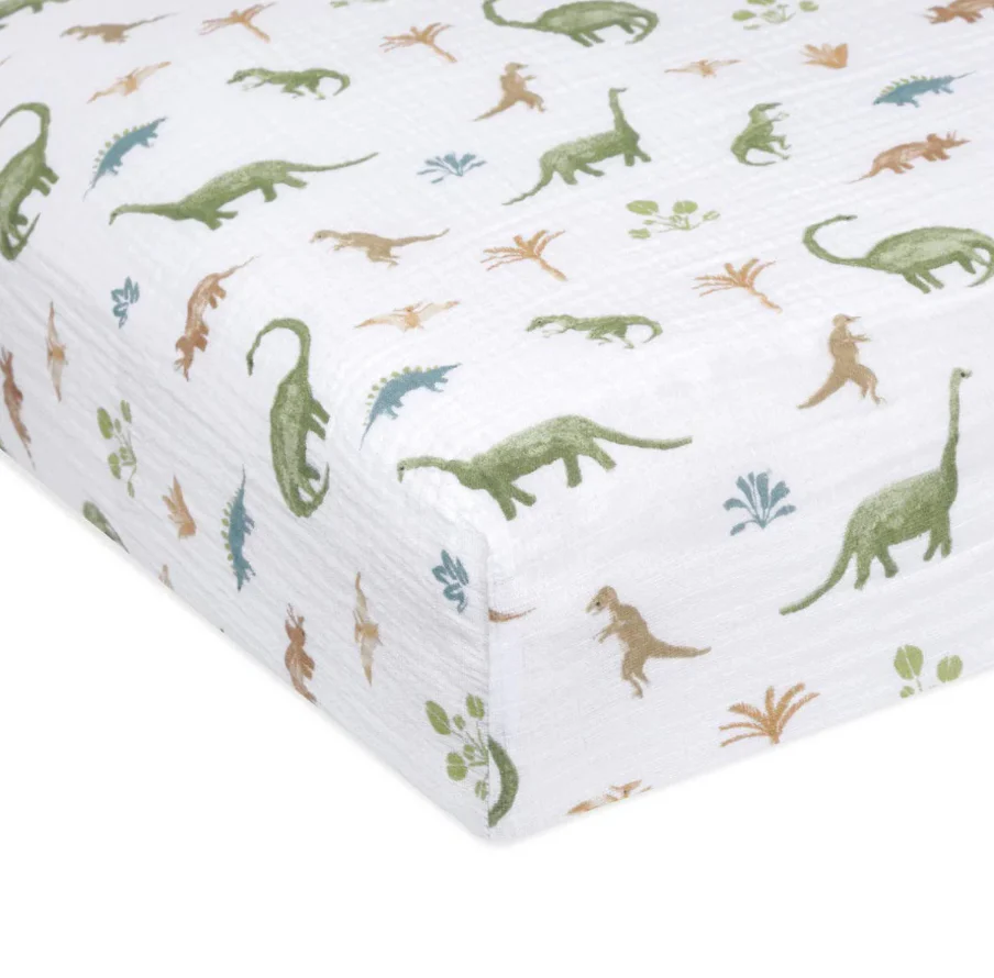 Aden + Anais Muslin Crib Sheet, Dino Jungle