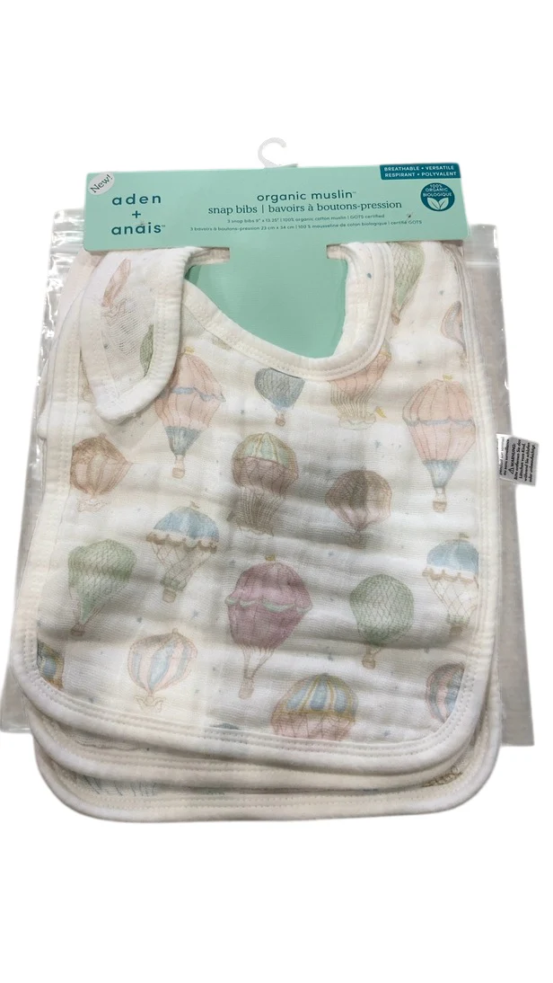 Aden + Anais Muslin Snap Bibs, 3 Pack, Above the Clouds - Image 2