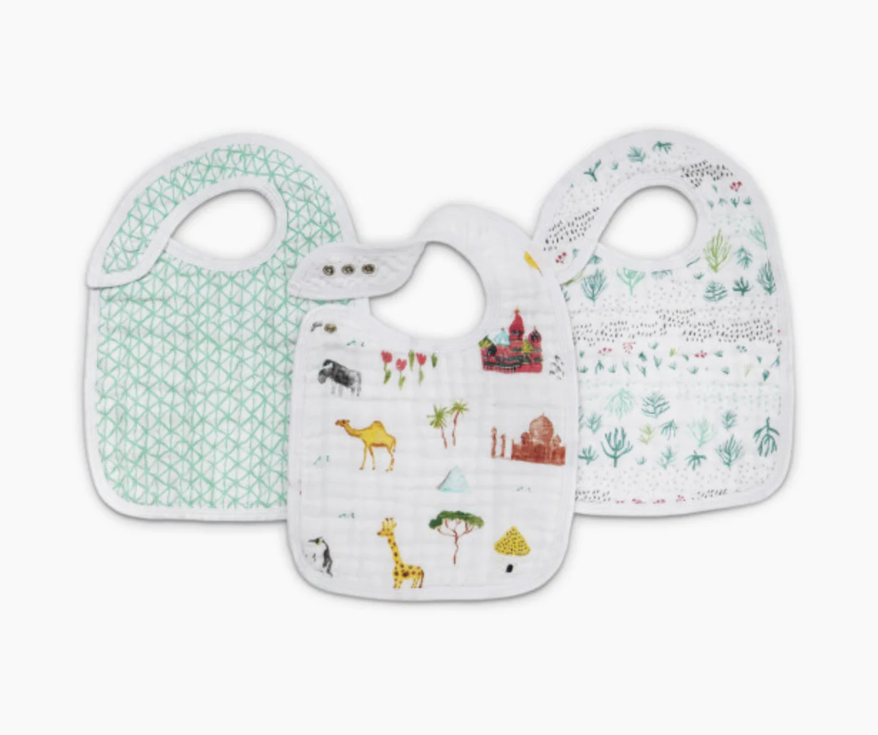 Aden + Anais Muslin Snap Bibs, 3 Pack, Around The World - Image 4