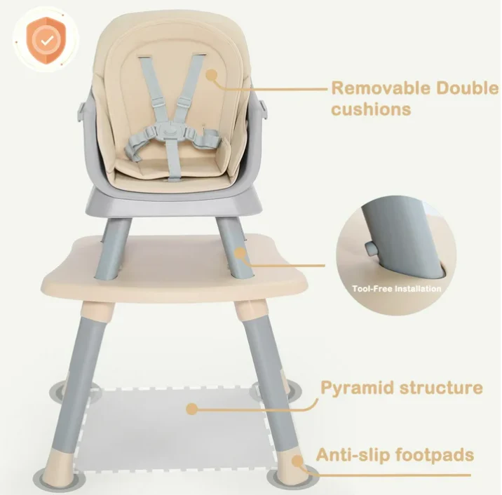 AILEEKISS 8 in 1 Baby High Chair, Khaki - Image 3