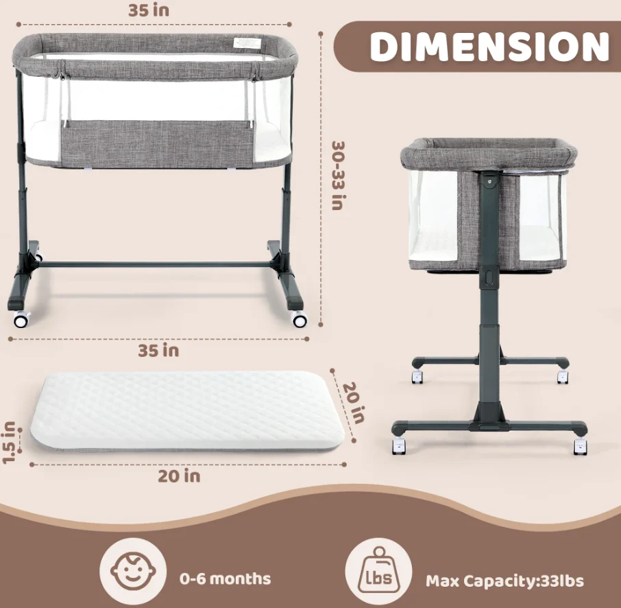 AILEEKISS Baby Beside Sleeper, Grey - Image 3