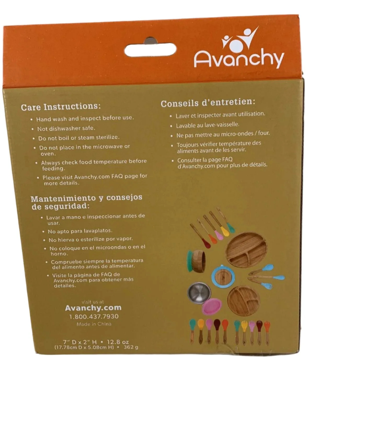 Avanchy Bamboo Suction Baby Plate and Spoon, White - Image 3