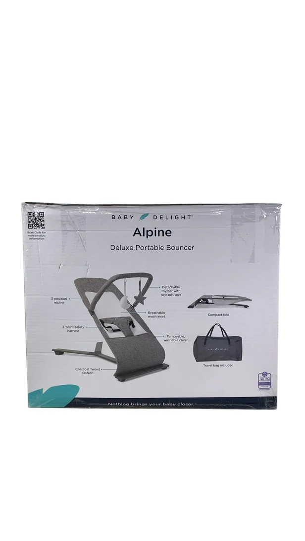 Baby Delight Alpine Deluxe Portable Bouncer, Charcoal Tweed - Image 2