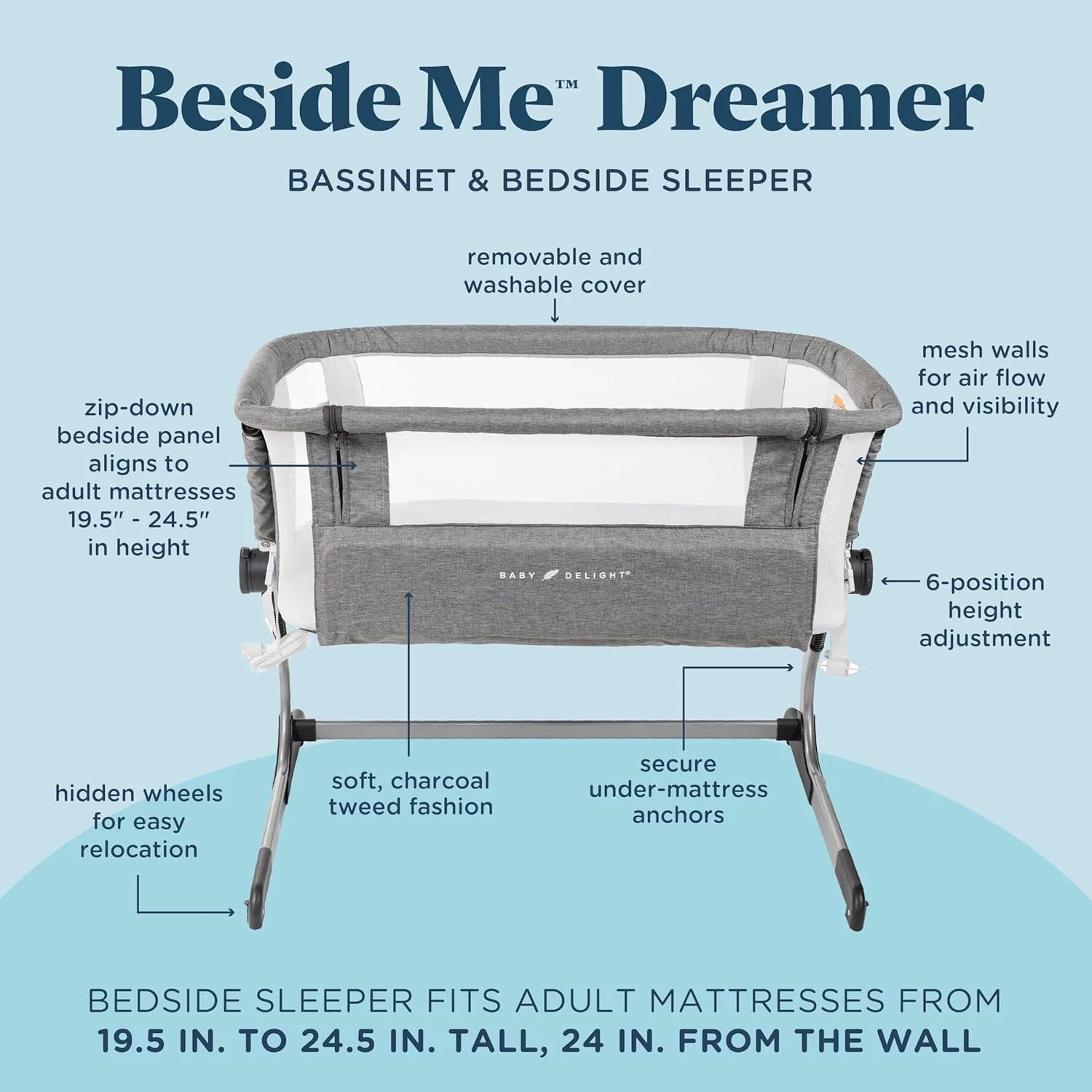 Baby Delight Beside Me Dreamer Bassinet & Bedside Sleeper, Driftwood Grey - Image 2