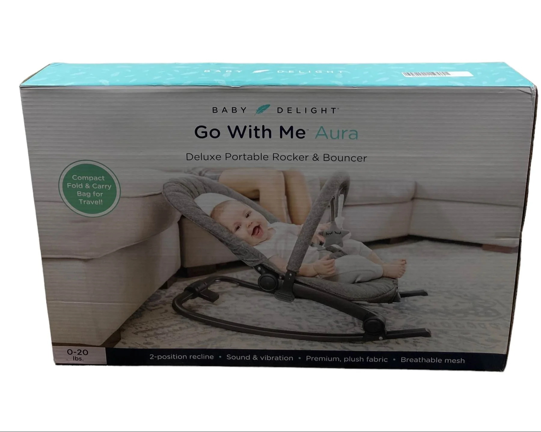 Baby Delight Go with Me Aura Deluxe Portable Rocker & Bouncer, Quilted Charcoal Tweed - Image 4