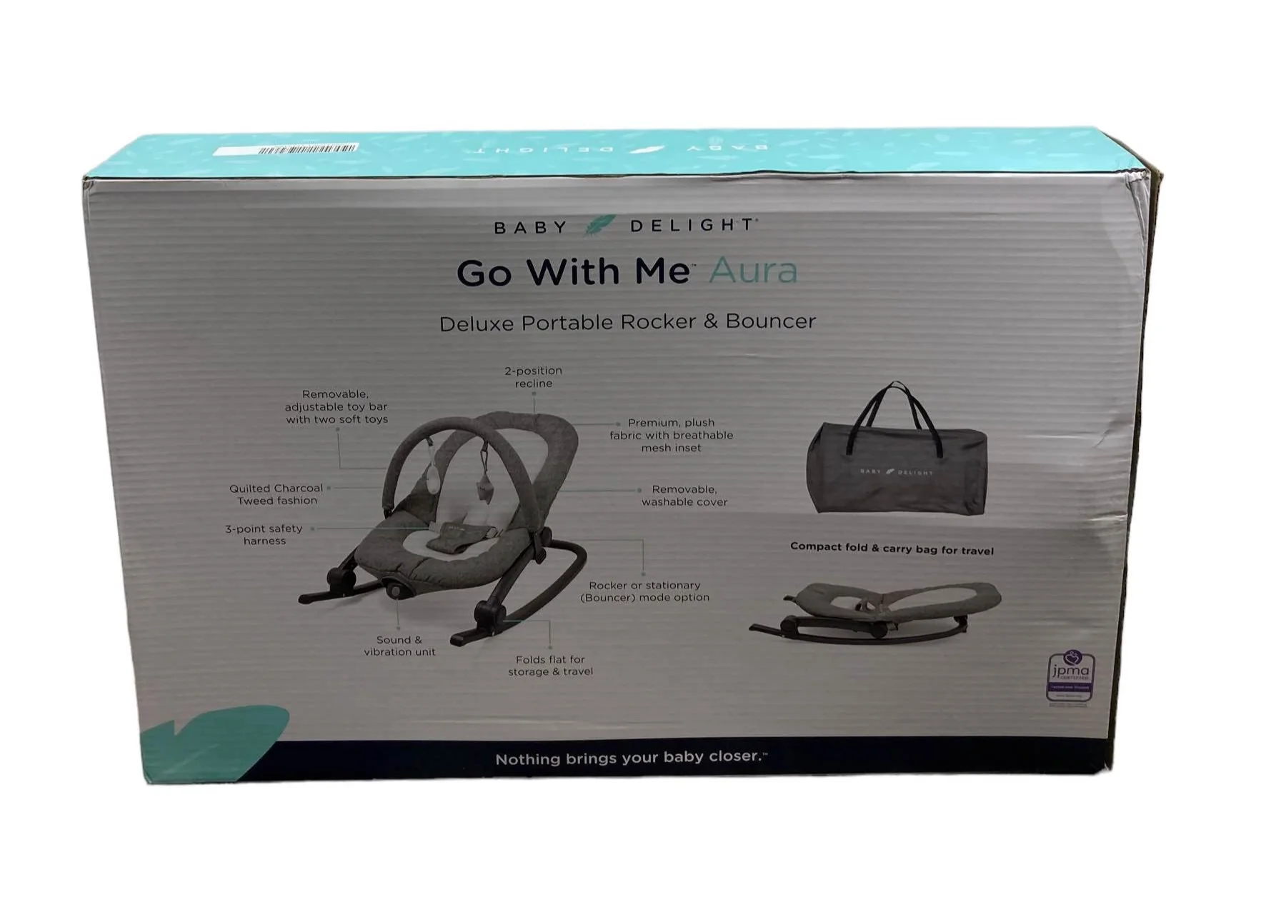 Baby Delight Go with Me Aura Deluxe Portable Rocker & Bouncer, Quilted Charcoal Tweed - Image 5