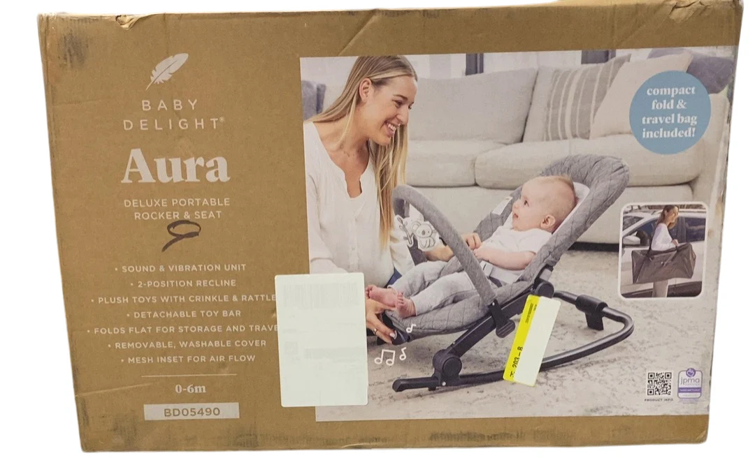 Baby Delight Go With Me Aura Deluxe Portable Rocker & Bouncer, Quilted Charcoal Tweed - Image 2