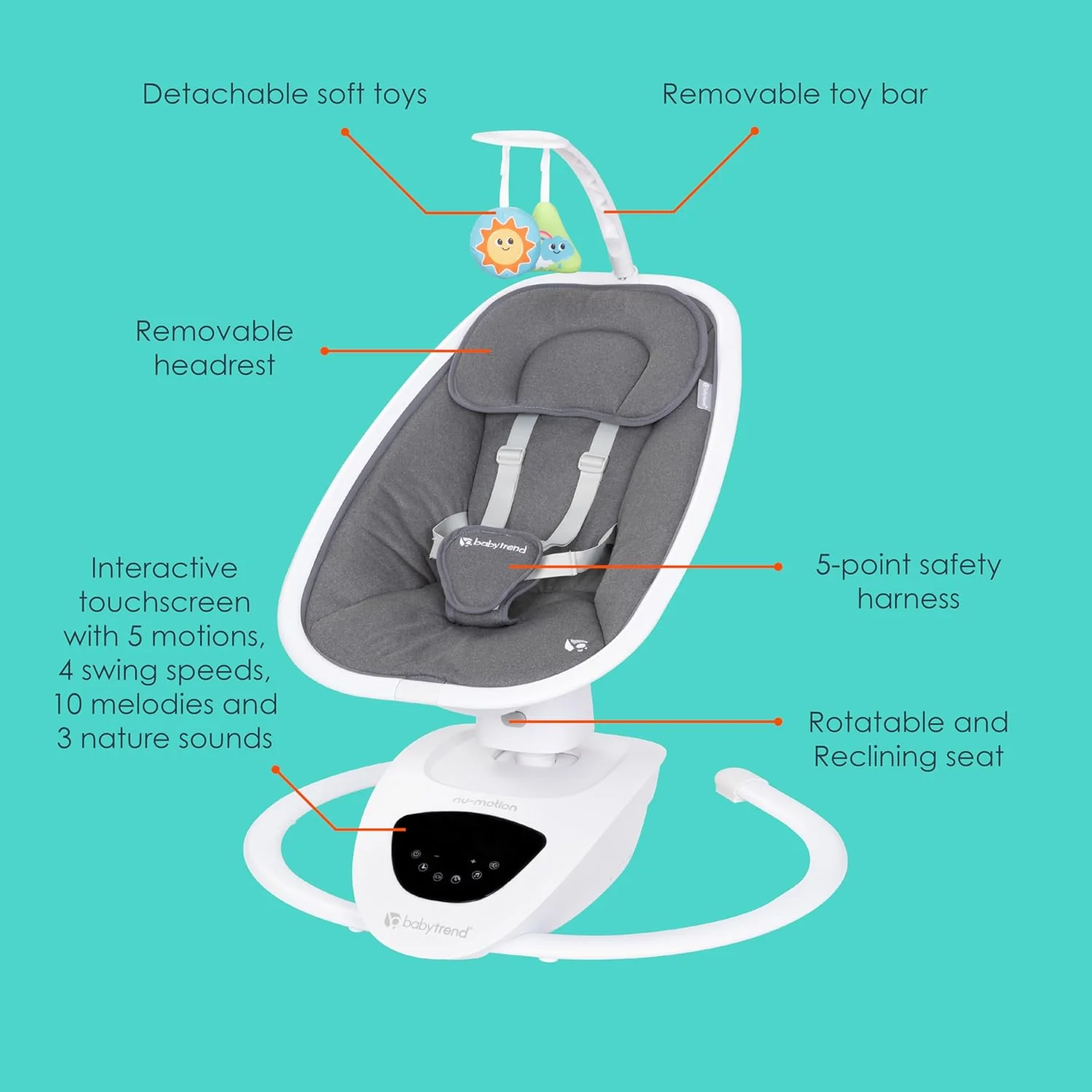 Baby Trend Nu-Motion Infinity Swing, Dash Grey - Image 2