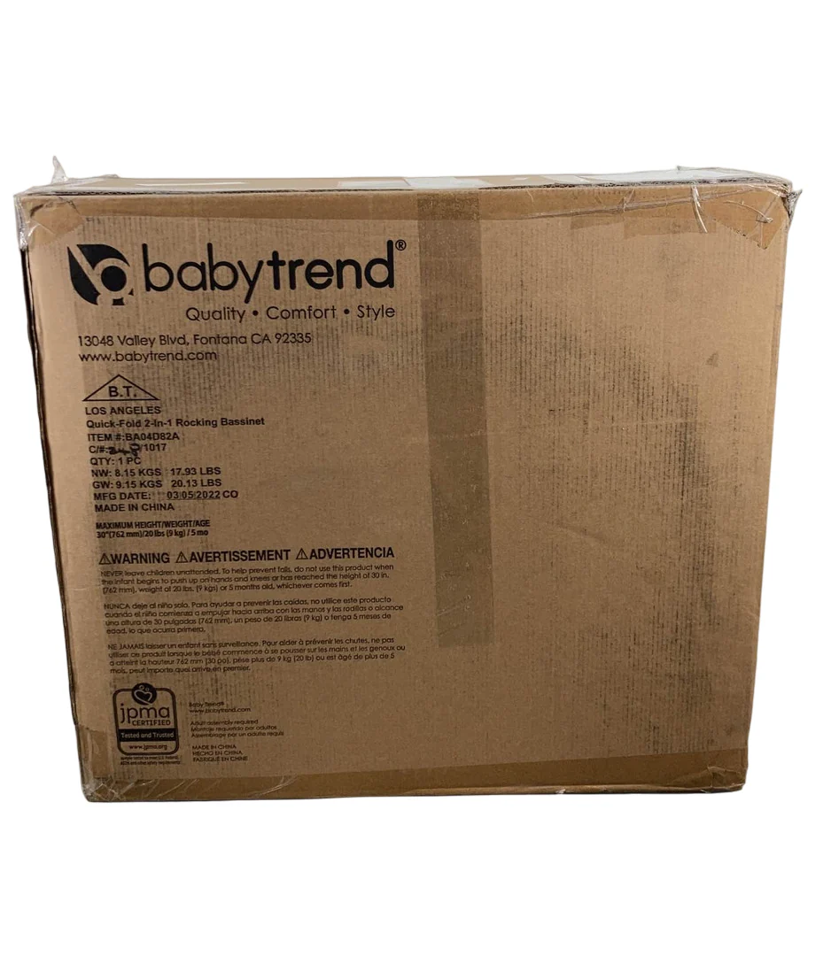 Baby Trend Quick-Fold 2-in-1 Rocking Bassinet, Shadow Stone Gray - Image 3