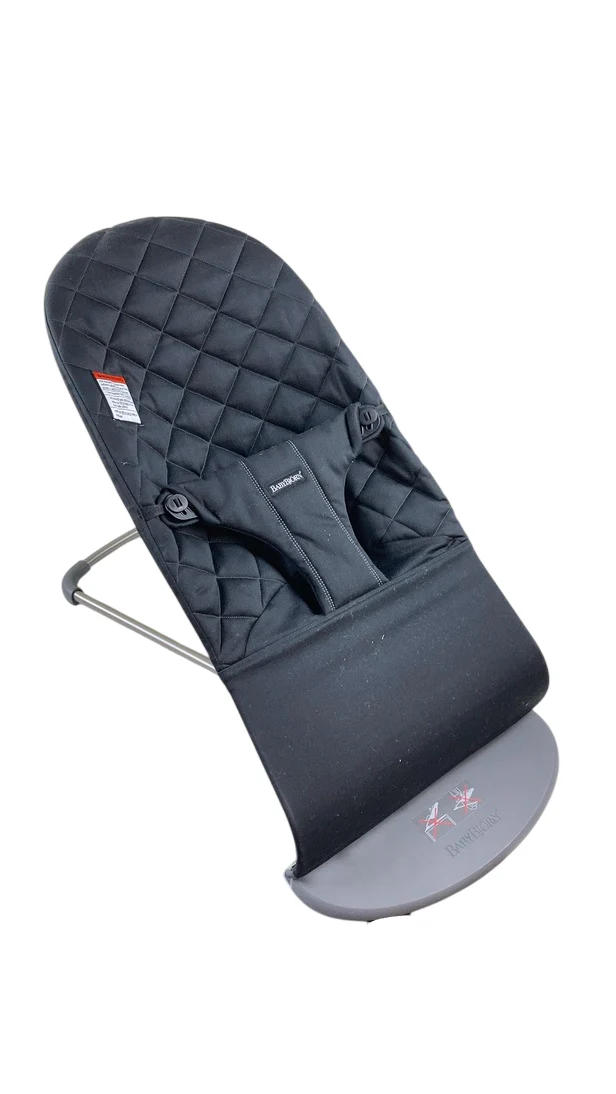BabyBjorn Bouncer Bliss, Black Cotton Classic Quilt, Dark Gray Frame