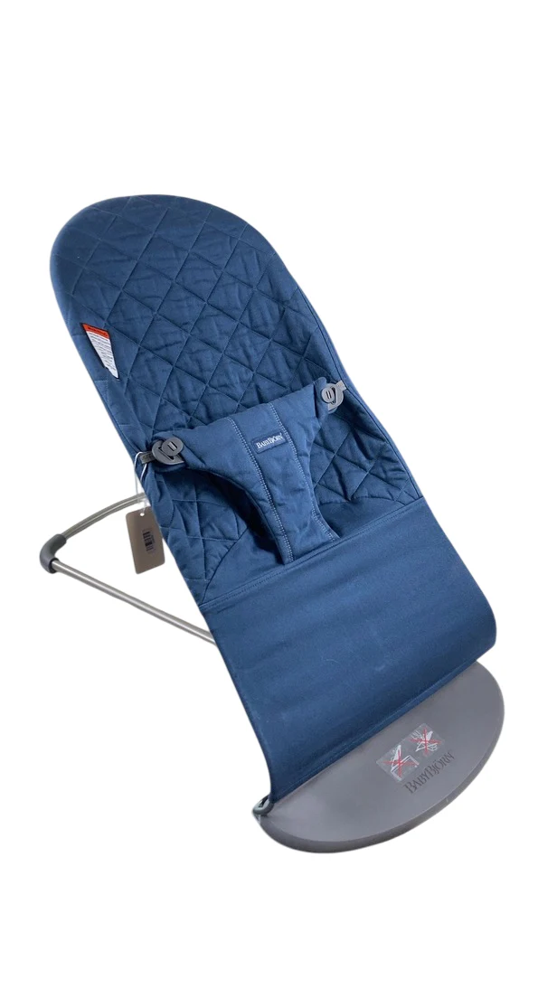 BabyBjorn Bouncer Bliss, Dark Gray Frame, Midnight Blue Cotton Classic Quilt