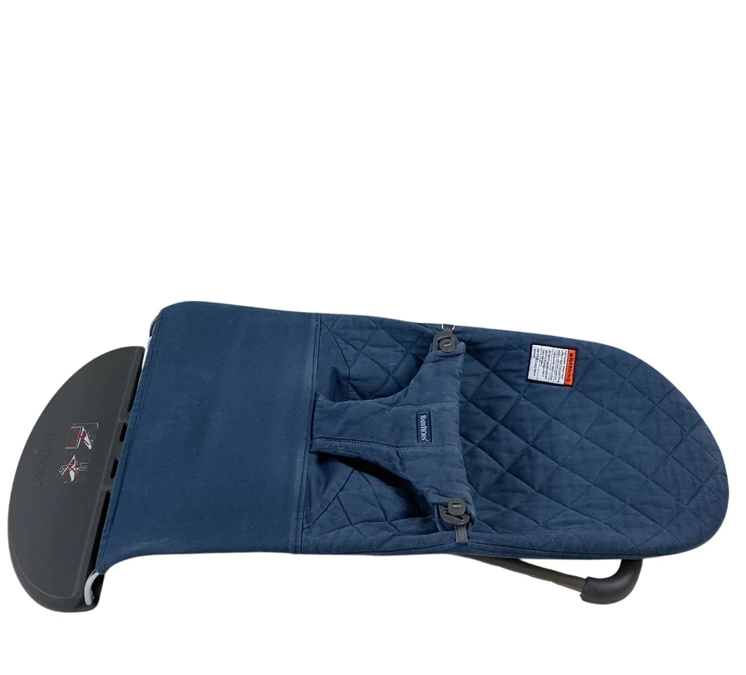 BabyBjorn Bouncer Bliss, Dark Gray Frame, Midnight Blue Cotton Classic Quilt - Image 6