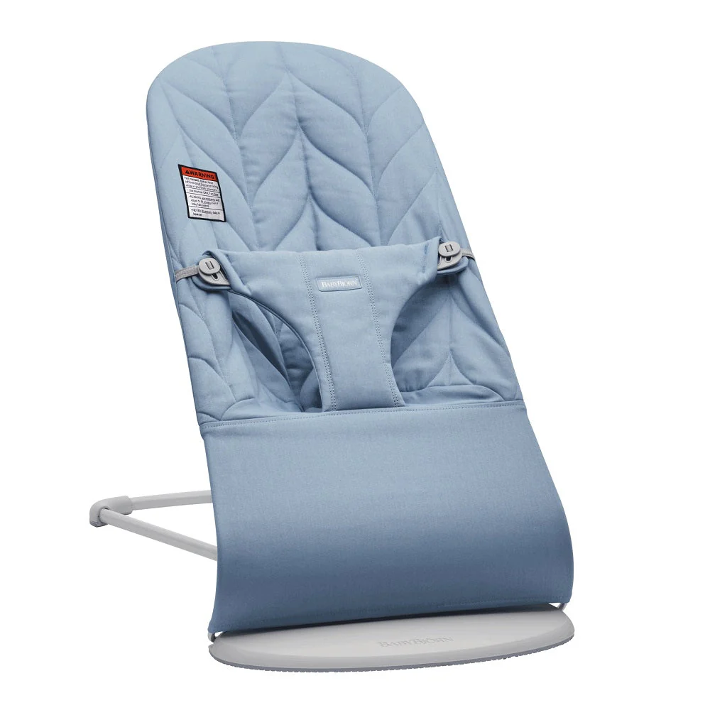 BabyBjorn Bouncer Bliss, Light Gray Frame, Blue Woven Petal Quilt