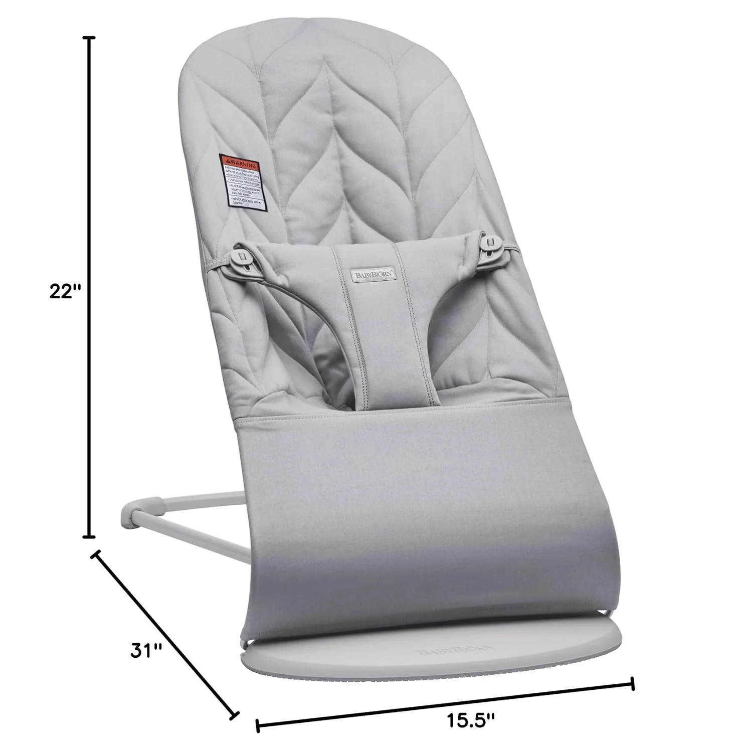 BabyBjorn Bouncer Bliss, Light Gray Frame, Light Gray Cotton Petal Quilt - Image 6