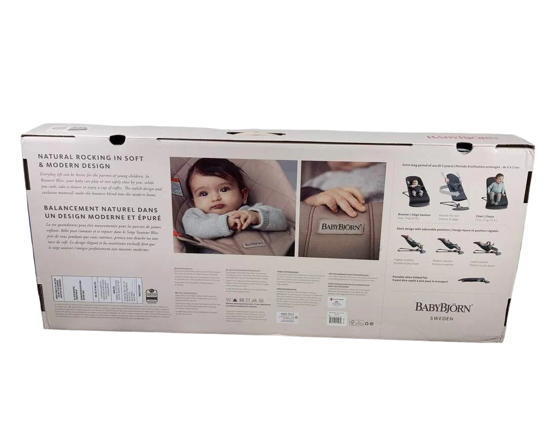 BabyBjorn Bouncer Bliss, Light Gray Frame, Light Pink 3D Jersey - Image 3