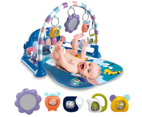 Babyeap Baby Gym Play Mat 3 in 1 Fitness Rack with Piano, Blue