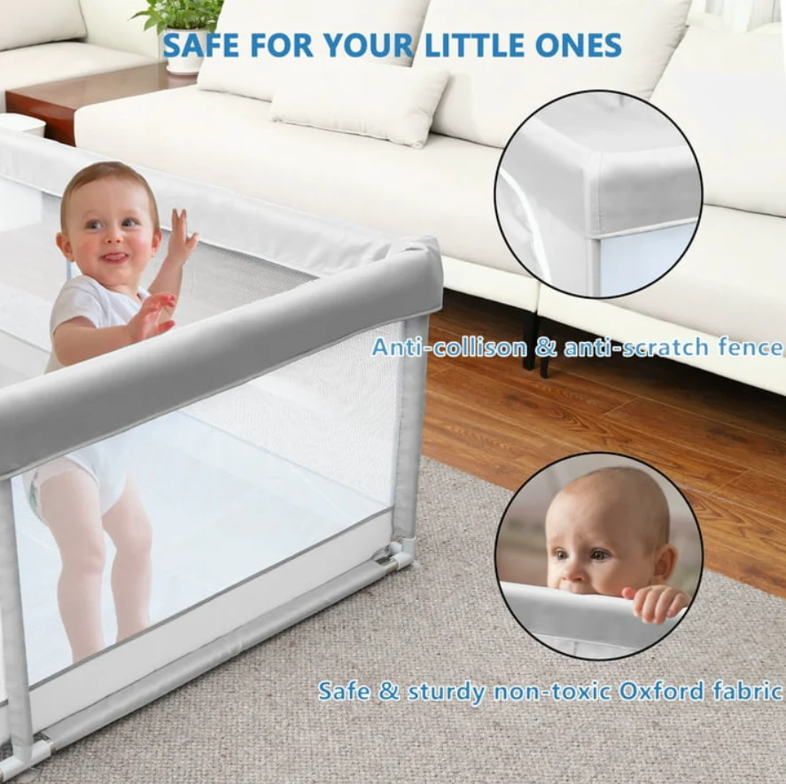 Babyeap Baby Playpen Large Play Yard Fence for Toddlers, Gray, 50"x50" - Image 3