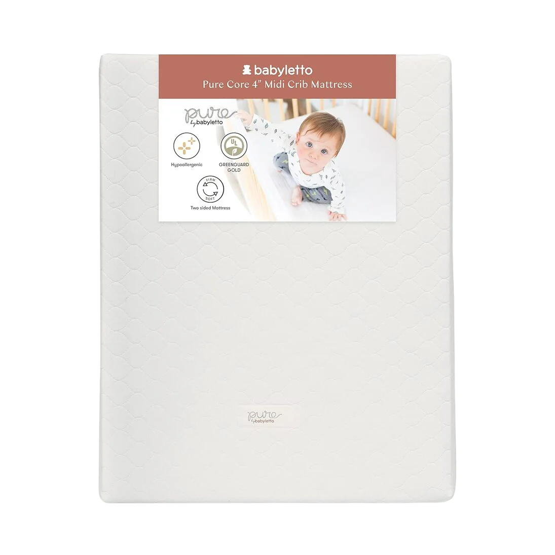 Babyletto Pure Core 4” Midi Crib Mattress With Hybrid Waterproof Cover, M5397C