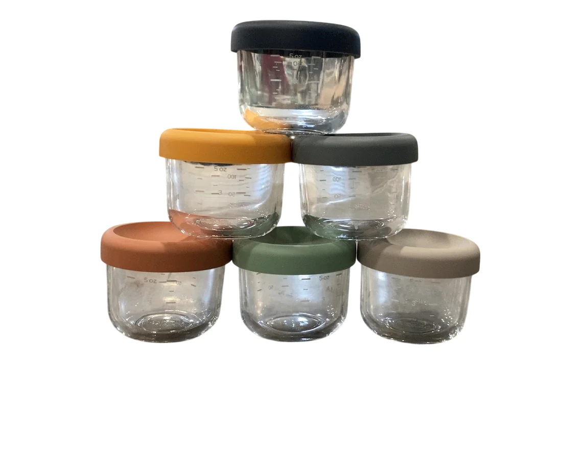 Beaba 6 Pack Glass Baby Food Jars with Silicone Lids, 5 oz, Sunrise