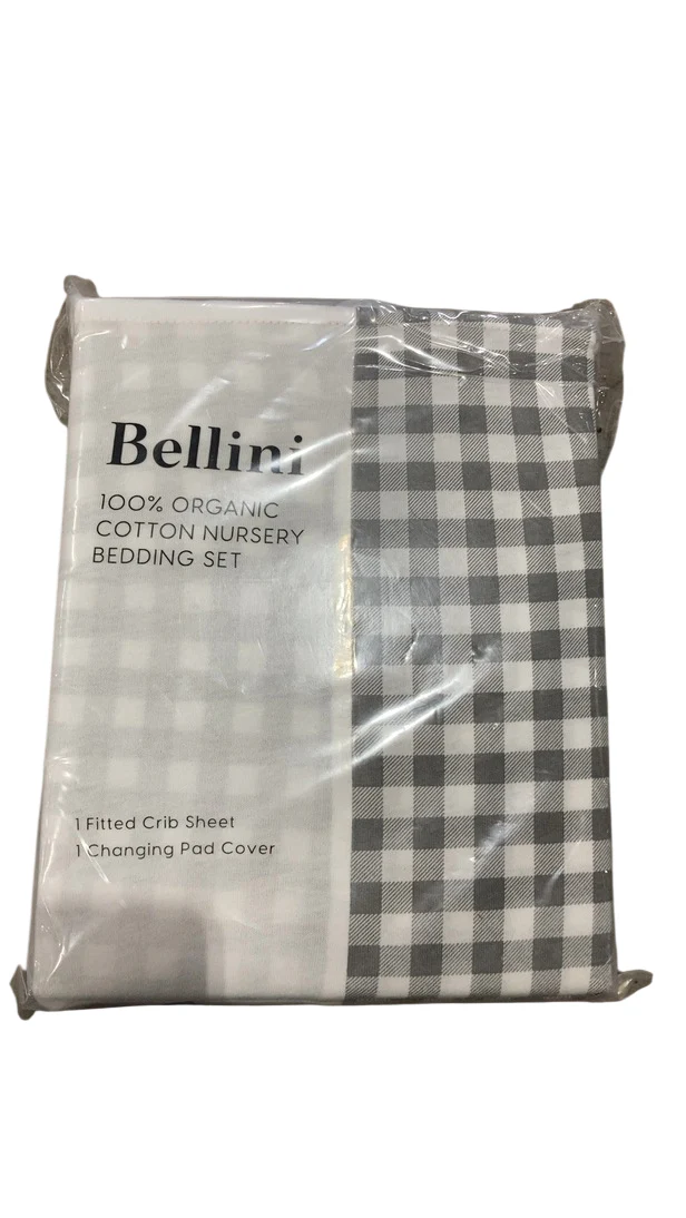 Bellini Crib Sheet and Changing Pad Cover Set, Grey Gingham - Image 2