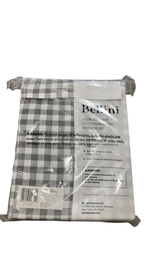 Bellini Crib Sheet and Changing Pad Cover Set, Grey Gingham - Image 3