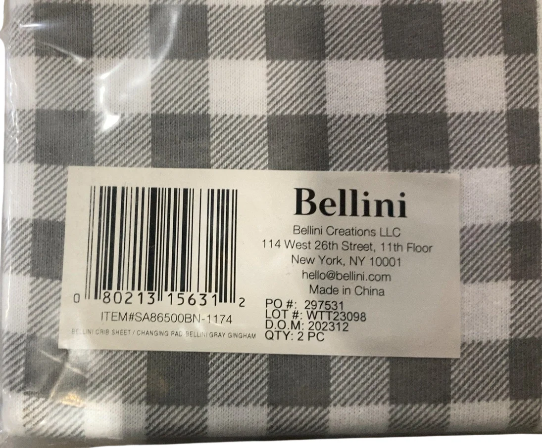Bellini Crib Sheet and Changing Pad Cover Set, Grey Gingham - Image 4
