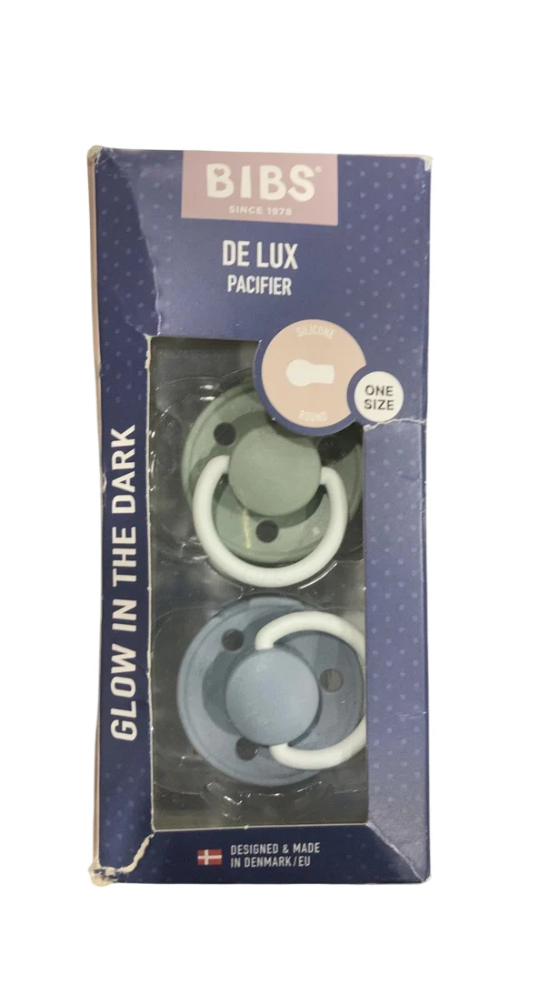 BIBS De Lux Pacifiers 2 Pack, Glow in the Dark Sage/Cloud - Image 2