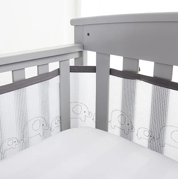 Breathable Baby Mesh Crib Liner, Elephants, Full Size/4 Sides