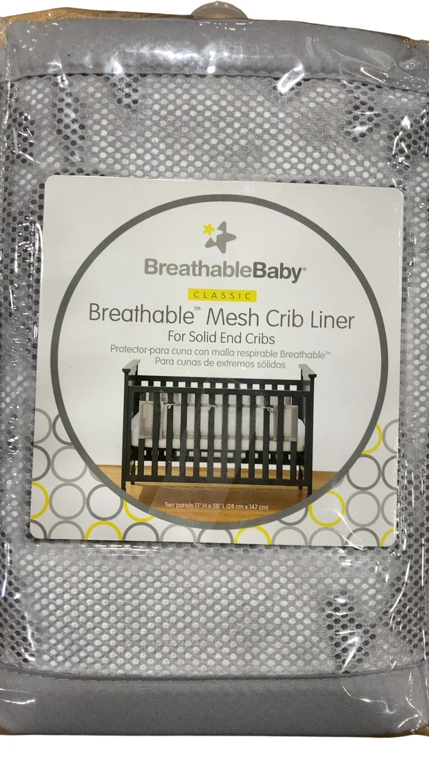 Breathable Baby Mesh Crib Liner, Full Size/2 Sides, Grey - Image 2