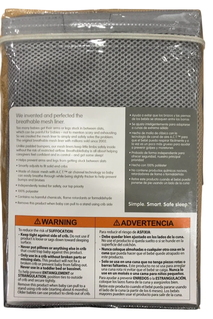 Breathable Baby Mesh Crib Liner, Full Size/2 Sides, Grey - Image 3