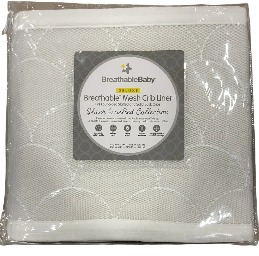 Breathable Baby Mesh Crib Liner, Full Size/4 Sides, Deluxe Collection Sheer Scallops - Image 2