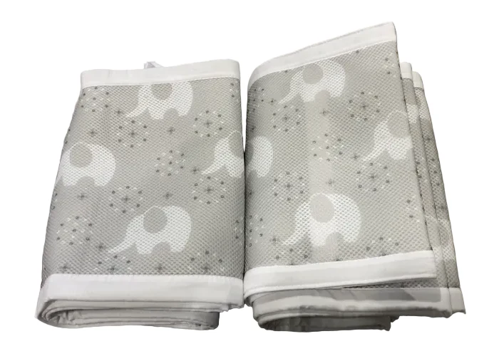 Breathable Baby Mesh Crib Liner, Full Size/4 Sides, Grey Elephants - Image 2