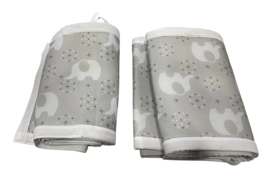 Breathable Baby Mesh Crib Liner, Full Size/4 Sides, Grey Elephants - Image 3
